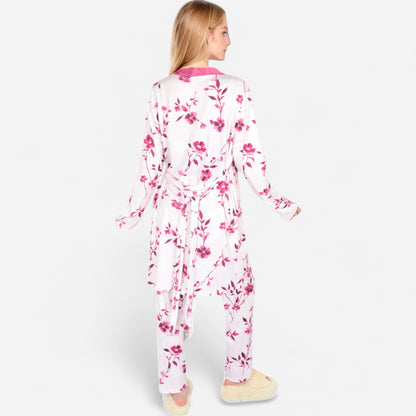 Anna-Kaci Lounge Women's Floral Print 3-Piece Pajama Set with Long Cardigan and Elastic Waist Pants