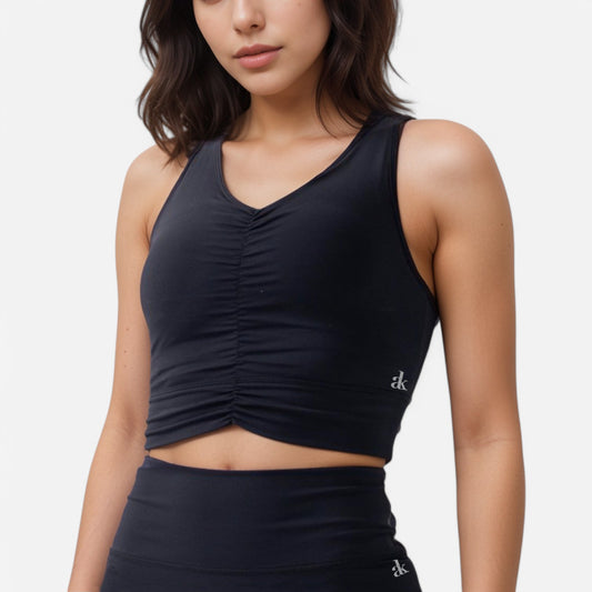 Anna-Kaci Active Women's Ruched Front Sports Tank with Stretchy Shoulder Straps