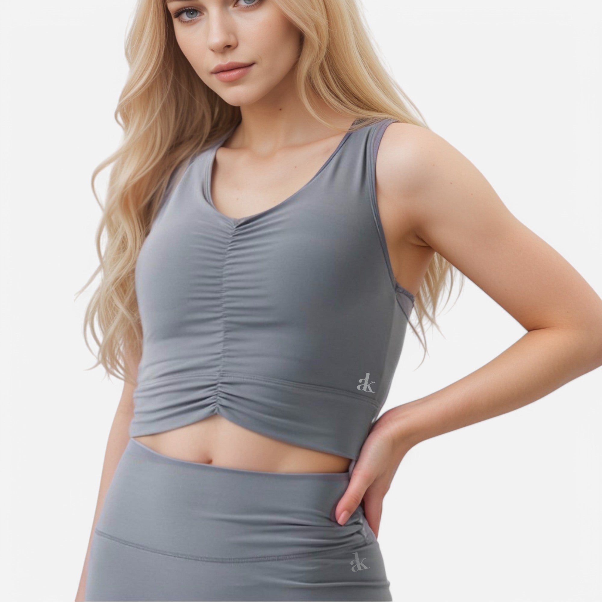 Anna-Kaci Active Women's Ruched Front Sports Tank with Stretchy Shoulder Straps