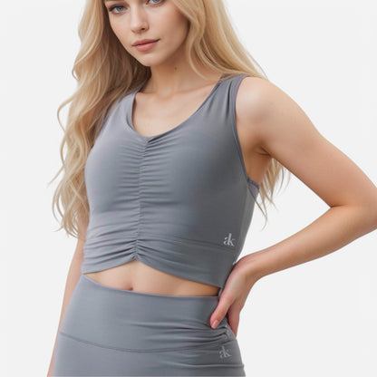 Anna-Kaci Active Women's Ruched Front Sports Tank with Stretchy Shoulder Straps