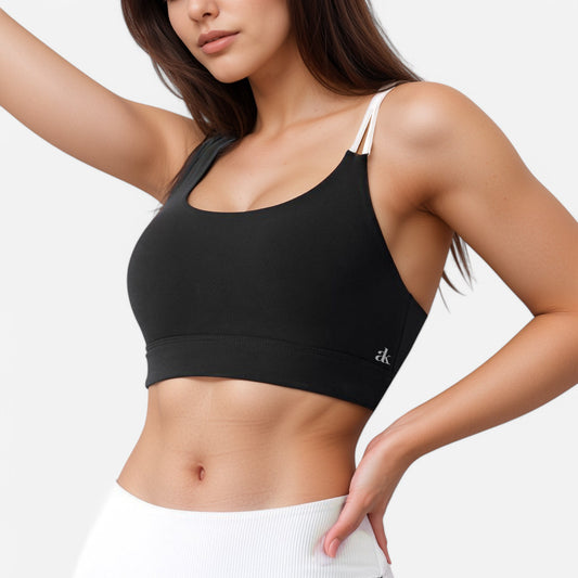 Anna-Kaci Women's Scoop Neck Sports Bra with Double Strap Design