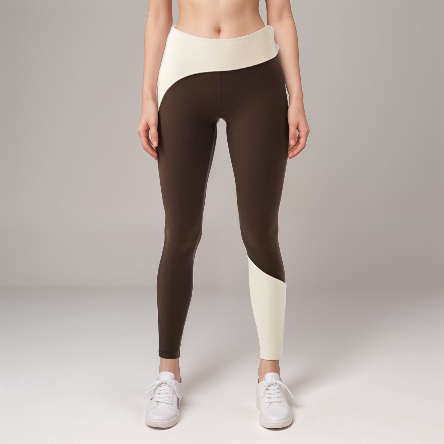 Anna-Kaci Active Women's High Waist Color Block Leggings with Contrast Panel Design