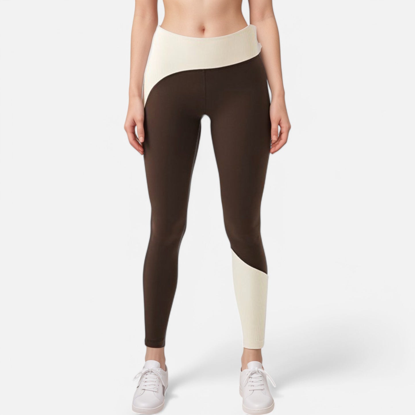 Anna-Kaci Active Women's High Waist Color Block Leggings with Contrast Panel Design