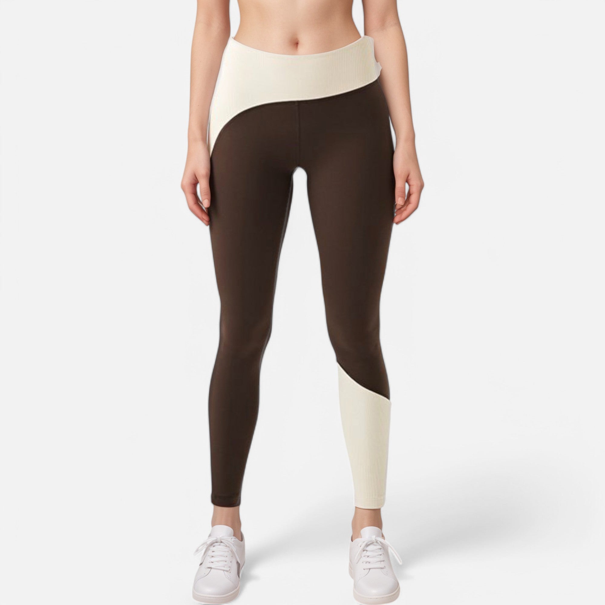 Anna-Kaci Active Women's High Waist Color Block Leggings with Contrast Panel Design