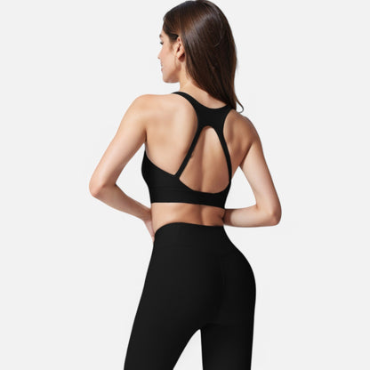 Anna-Kaci Women's Ribbed Scoop Neck Sports Bra with Wide Straps