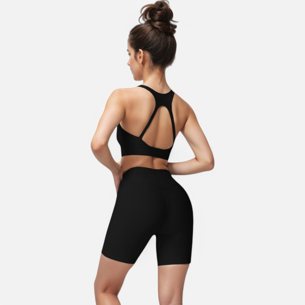 Anna-Kaci Women's Ribbed Scoop Neck Sports Bra with Wide Straps