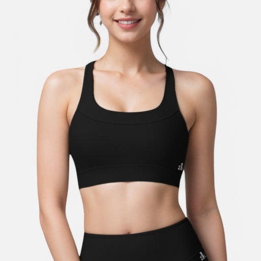 Anna-Kaci Women's Ribbed Scoop Neck Sports Bra with Wide Straps