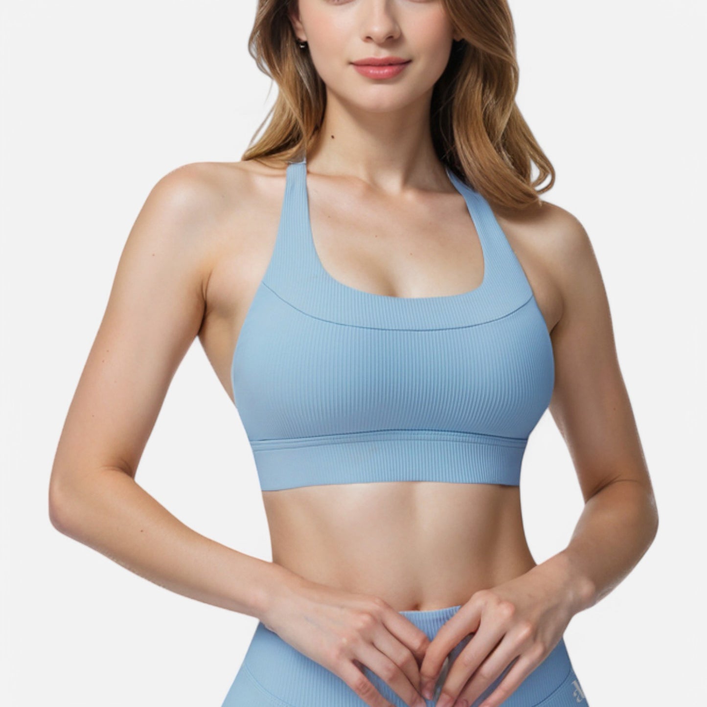 Anna-Kaci Women's Ribbed Scoop Neck Sports Bra with Wide Straps