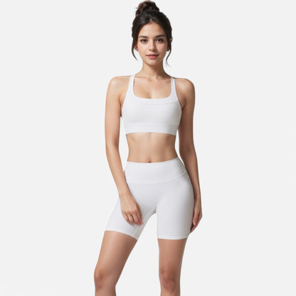 Anna-Kaci Women's Ribbed Scoop Neck Sports Bra with Wide Straps