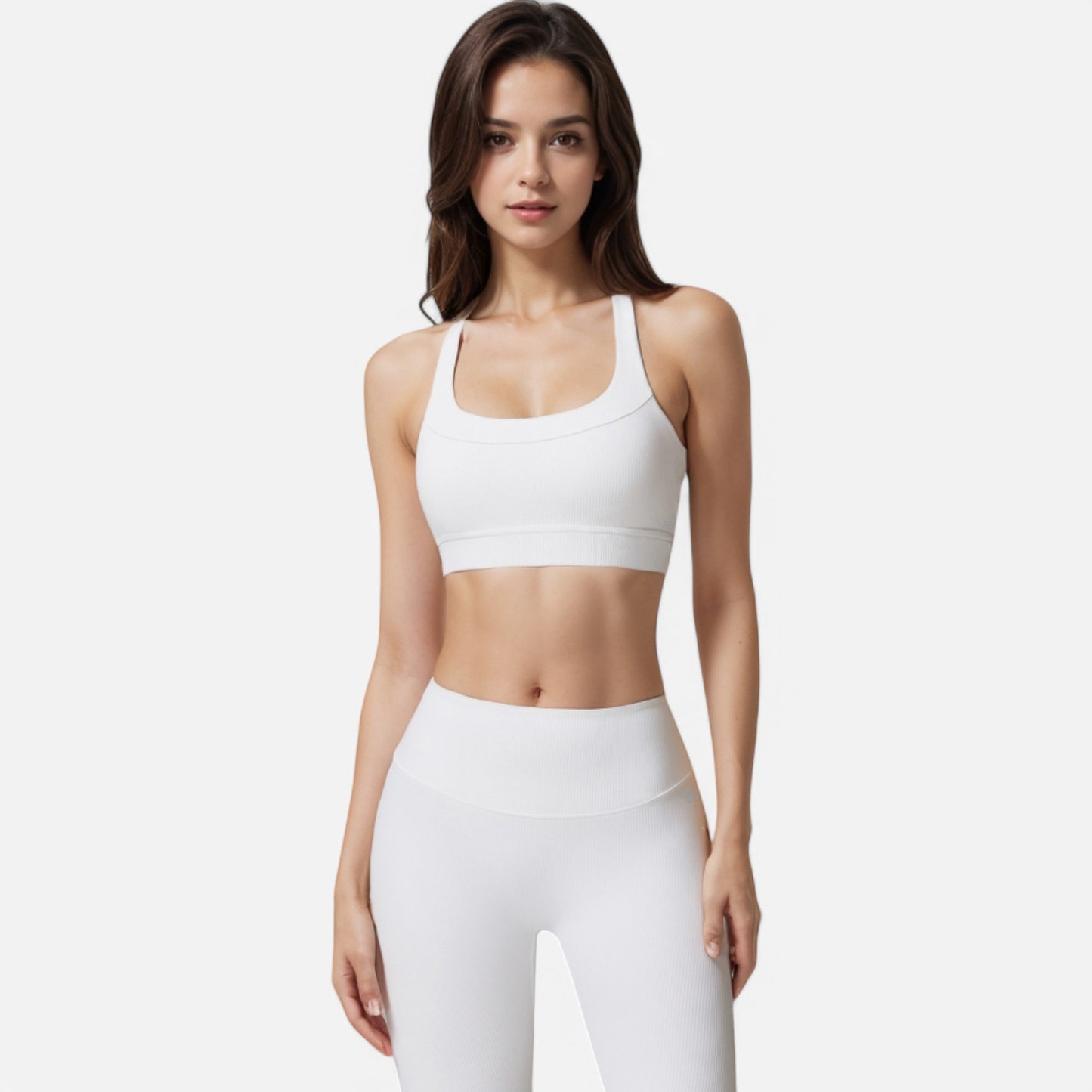 Anna-Kaci Women's Ribbed Scoop Neck Sports Bra with Wide Straps