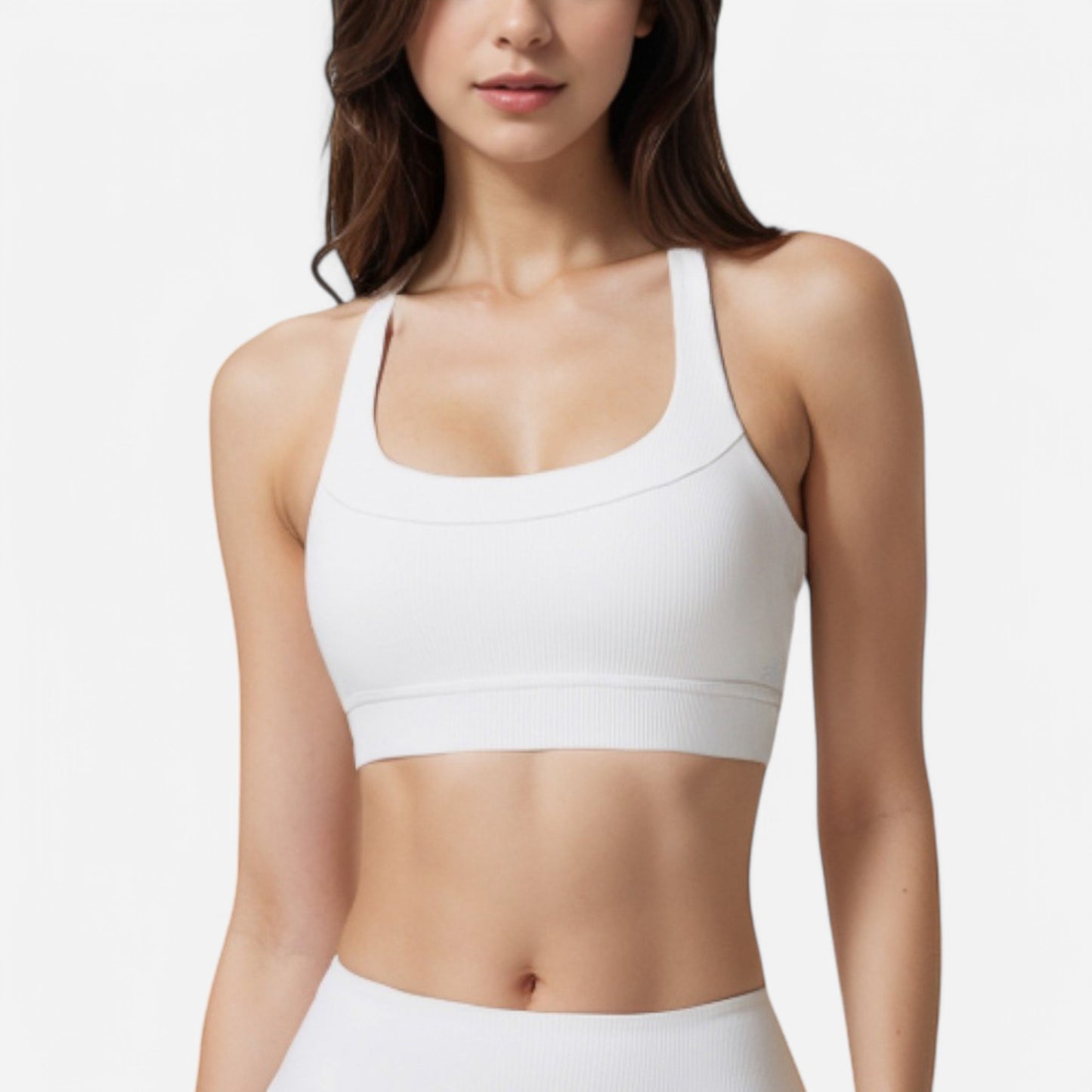 Anna-Kaci Women's Ribbed Scoop Neck Sports Bra with Wide Straps