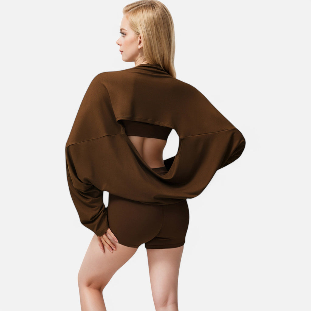 Anna-Kaci Women's Cropped Long Sleeve Pullover with Wide Boat Neck