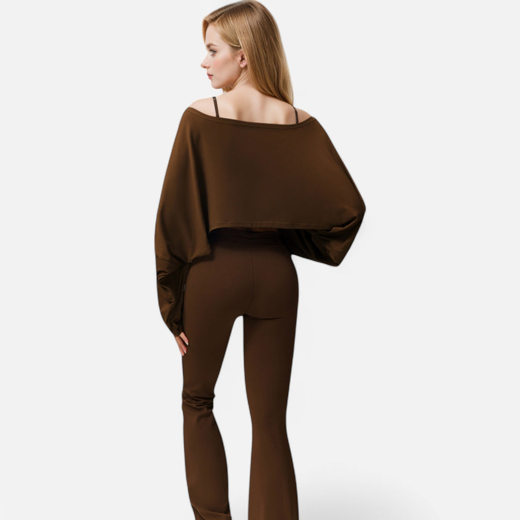 Anna-Kaci Women's Cropped Long Sleeve Pullover with Wide Boat Neck