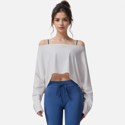 Anna-Kaci Women's Cropped Long Sleeve Pullover with Wide Boat Neck