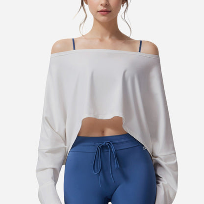 Anna-Kaci Women's Cropped Long Sleeve Pullover with Wide Boat Neck