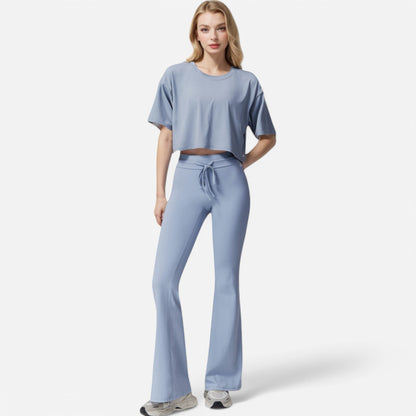 Anna-Kaci Women's High Waist Flare Athletic Pants with Drawstring Waist