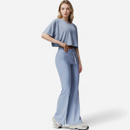 Anna-Kaci Women's High Waist Flare Athletic Pants with Drawstring Waist