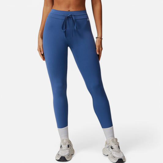 Anna-Kaci Women's High Waist Drawstring Leggings with Stretchy Fit
