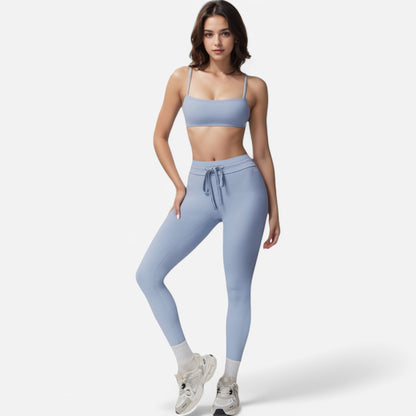 Anna-Kaci Women's High Waist Drawstring Leggings with Stretchy Fit