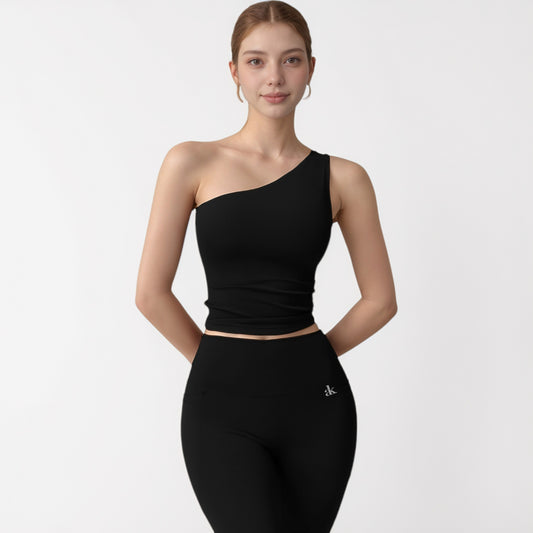 Anna-Kaci Active Women's One Shoulder Cropped Active Tank Top with Asymmetrical Neckline