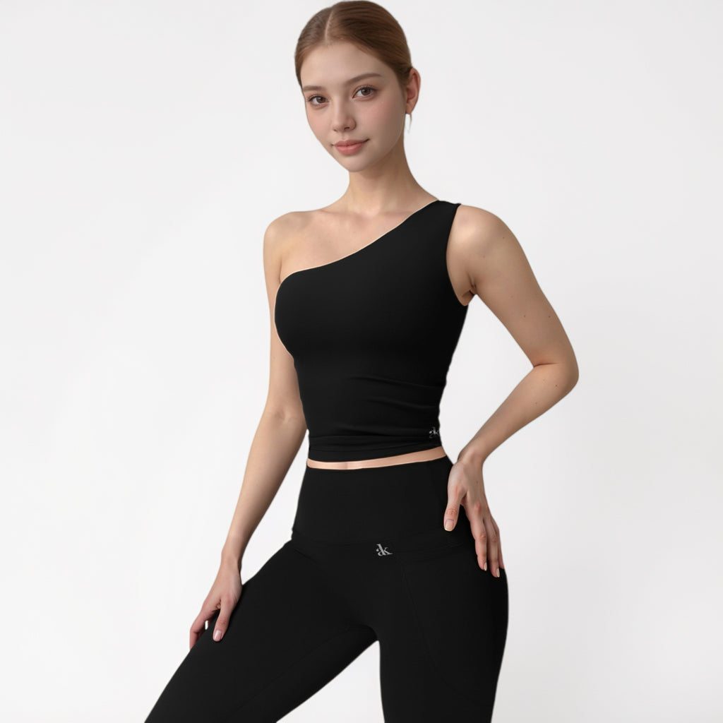 Anna-Kaci Active Women's One Shoulder Cropped Active Tank Top with Asymmetrical Neckline