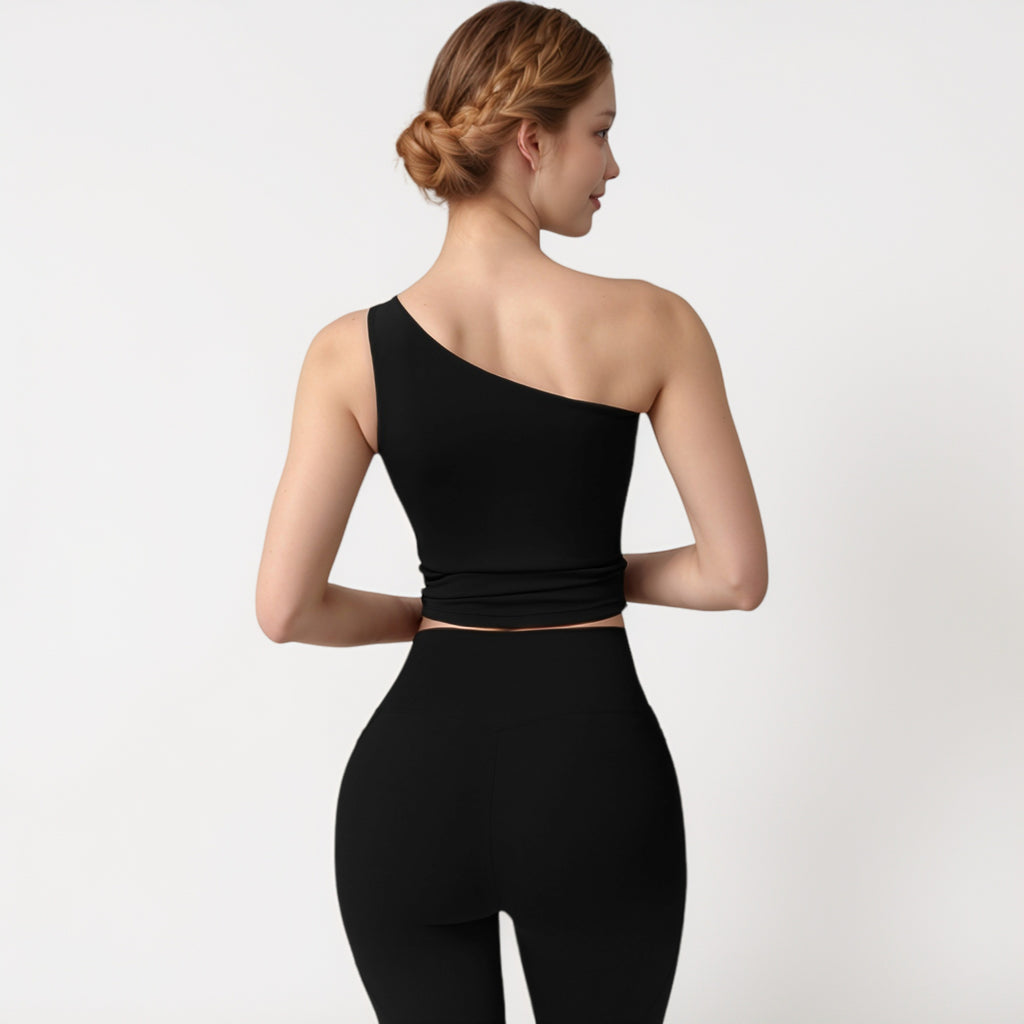 Anna-Kaci Active Women's One Shoulder Cropped Active Tank Top with Asymmetrical Neckline
