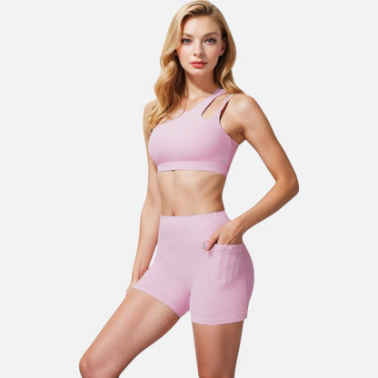 Anna-Kaci Women's One Shoulder Cutout Sports Bra