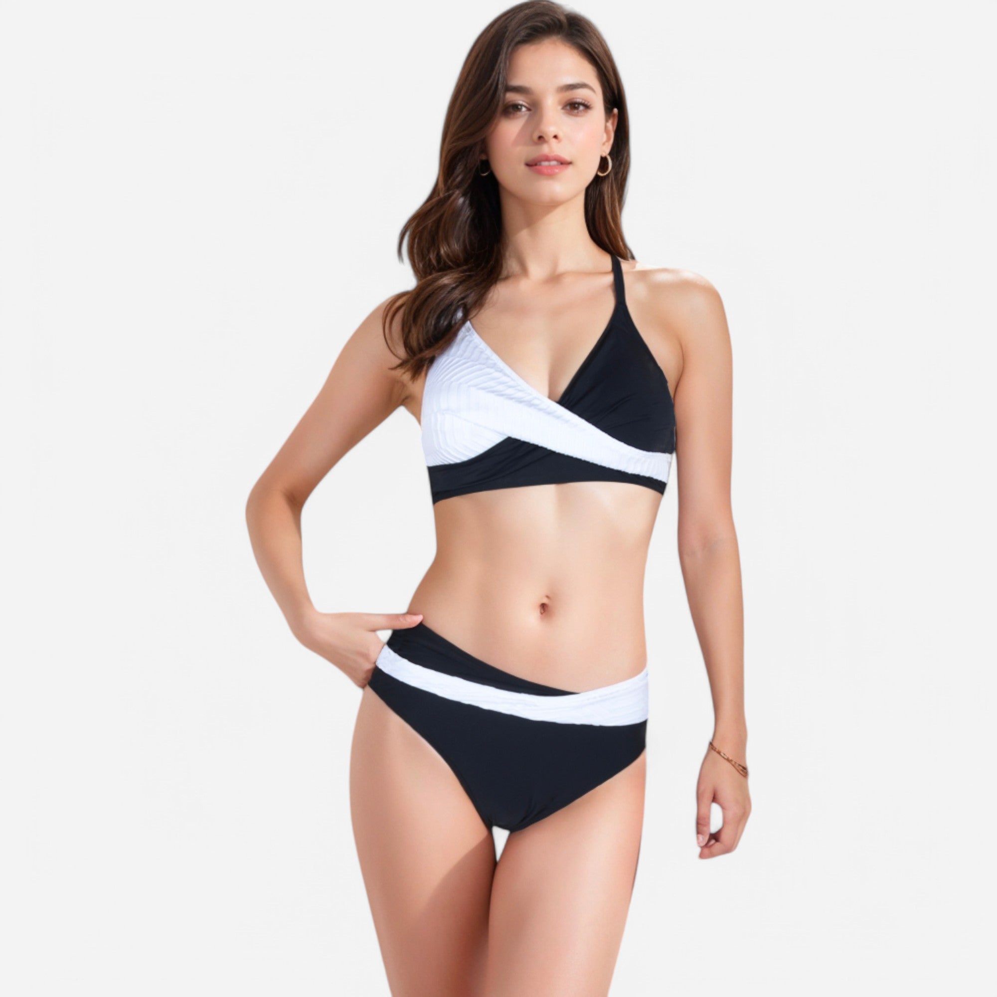 Anna-Kaci Women's Two-Piece Bikini Set with Pleated Wrap Detail and High-Waisted Bottoms