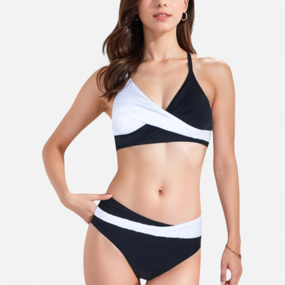 Anna-Kaci Women's Two-Piece Bikini Set with Pleated Wrap Detail and High-Waisted Bottoms