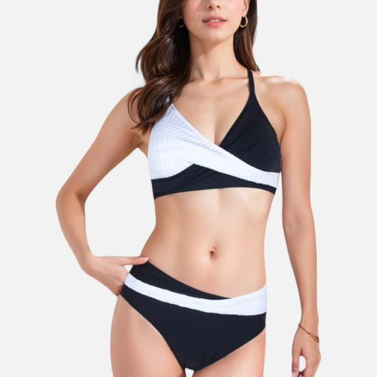 Anna-Kaci Women's Two-Piece Bikini Set with Pleated Wrap Detail and High-Waisted Bottoms