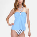 Anna-Kaci Women's Polka Dot Halter Tankini Set with Ruched Bust and Flowy Top