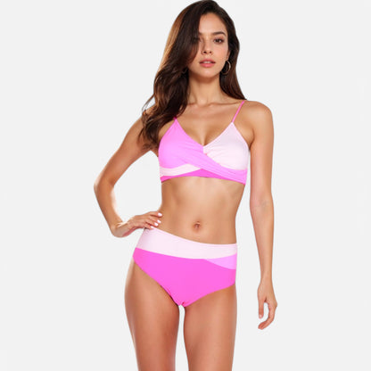 Anna-Kaci Women's Colorblock Bikini Set with Crisscross Wrap Top and High Waist Bottoms