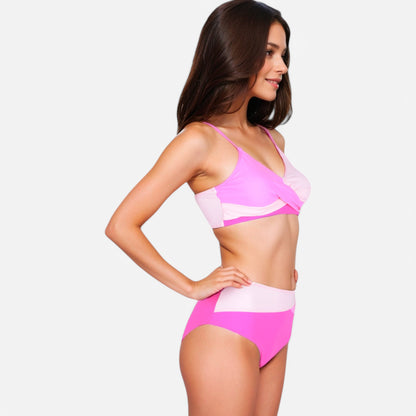Anna-Kaci Women's Colorblock Bikini Set with Crisscross Wrap Top and High Waist Bottoms
