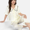 Anna-Kaci Lounge Women's Embroidered Collar Pajama Set with Ruffle Trim and Button-Up Top