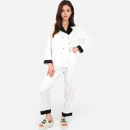Anna-Kaci Lounge Women's Satin Pajama Set with Contrast Trim and Button-Up Top
