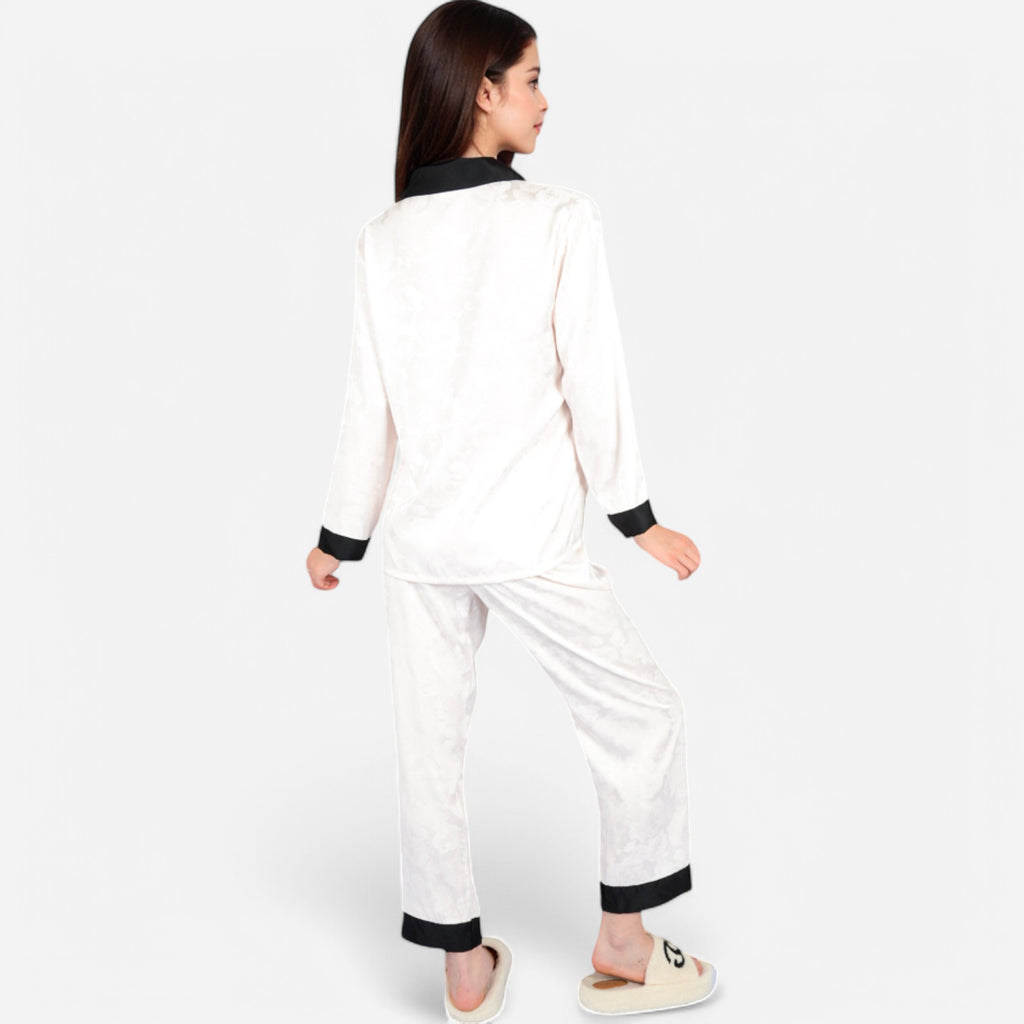 Anna-Kaci Lounge Women's Satin Pajama Set with Contrast Trim and Button-Up Top