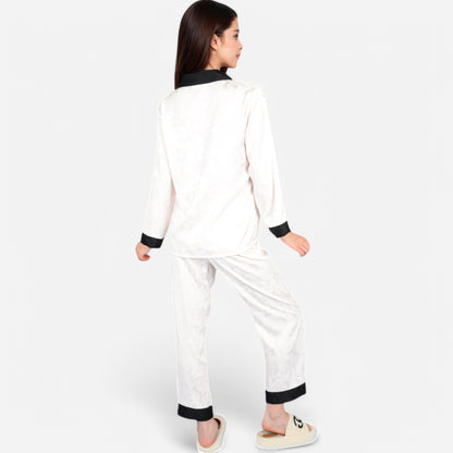 Anna-Kaci Lounge Women's Satin Pajama Set with Contrast Trim and Button-Up Top