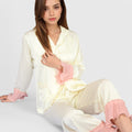 Anna-Kaci Lounge Women's Satin Pajama Set with Ruffled Cuffs and Button-Up Top