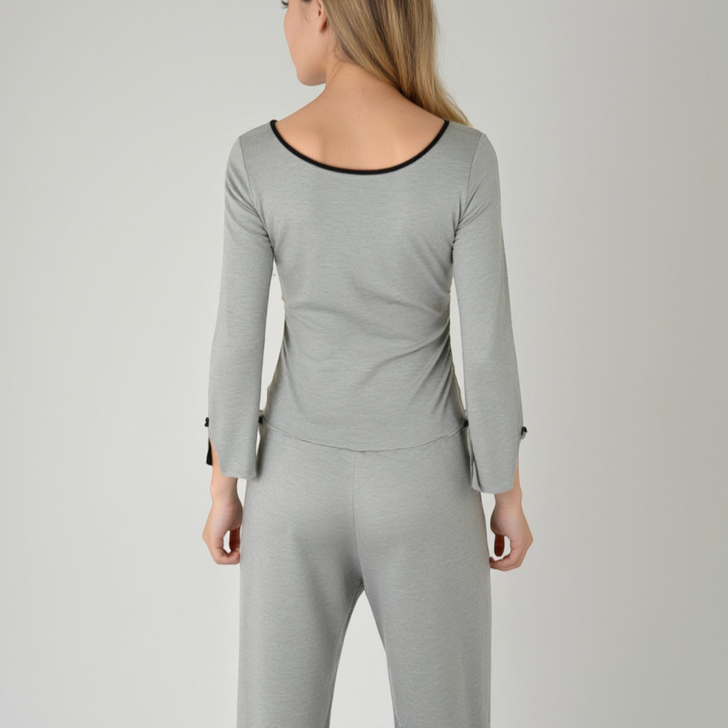 Anna-Kaci Lounge Women's Long Sleeve Pajama Set with Decorative Bows and Soft Wide Leg Pants
