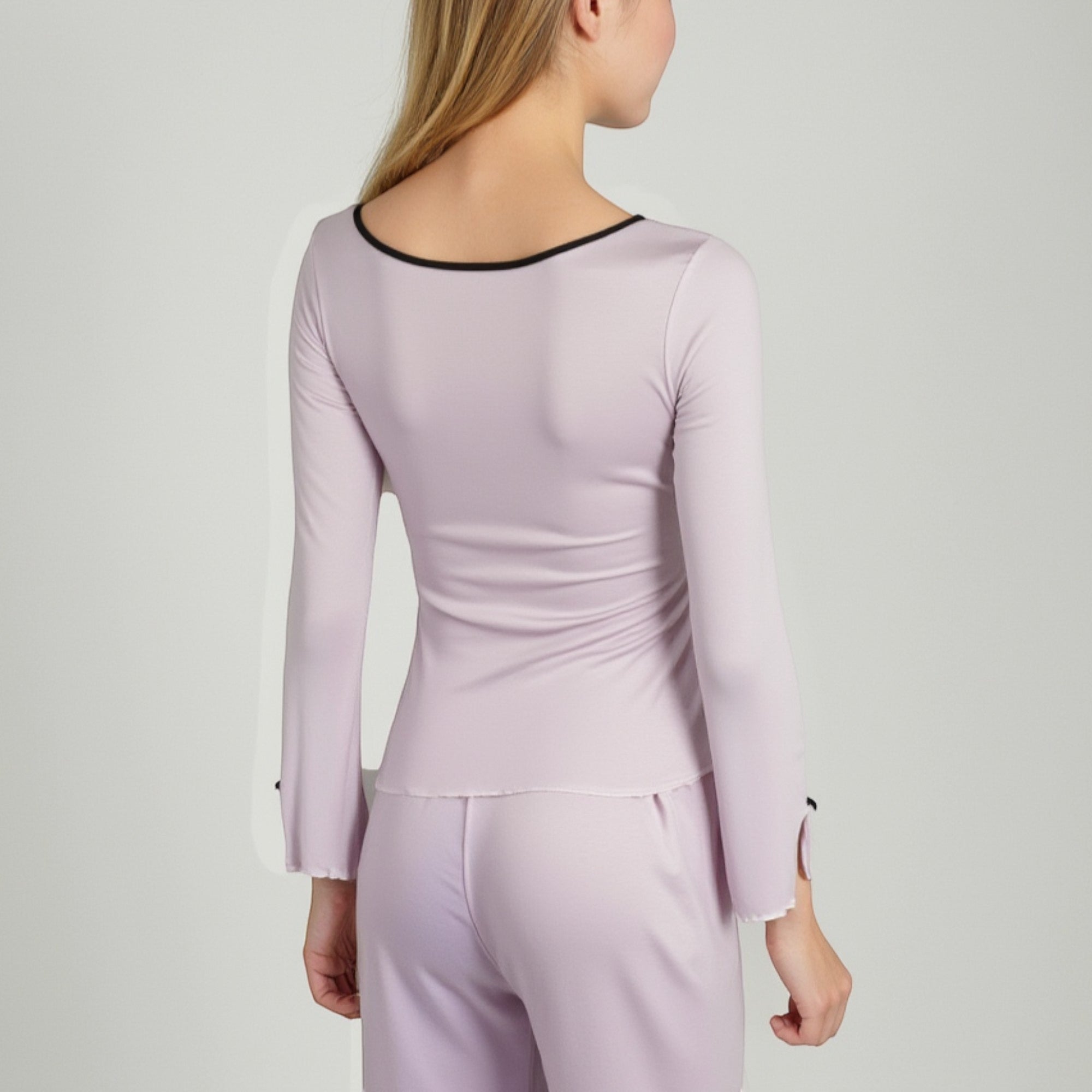 Anna-Kaci Lounge Women's Long Sleeve Pajama Set with Decorative Bows and Soft Wide Leg Pants