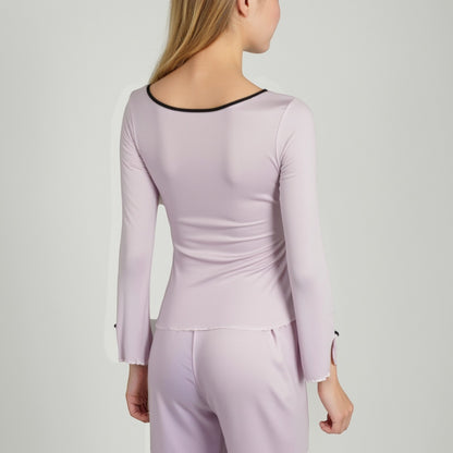 Anna-Kaci Lounge Women's Long Sleeve Pajama Set with Decorative Bows and Soft Wide Leg Pants