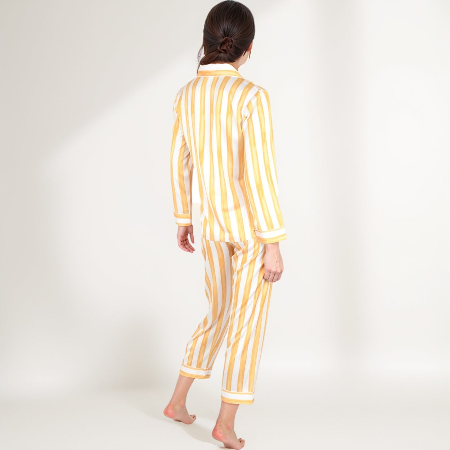 Anna-Kaci Lounge Women's Striped Satin Pajama Set with Long Sleeve Button Top and Cropped Pants