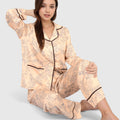 Anna-Kaci Lounge Women's Satin Pajama Set with Baroque Print Button-Up Top and Matching Pants
