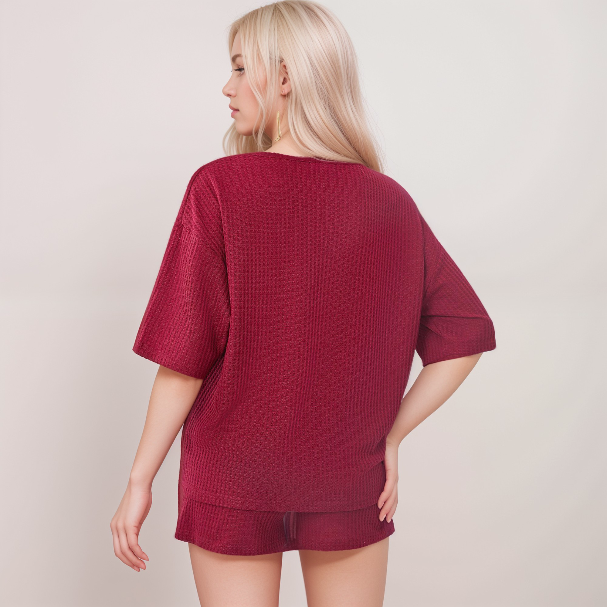 Anna-Kaci Lounge Women's Waffle Knit Short Sleeve Lounge Top and Shorts Set with Relaxed Fit