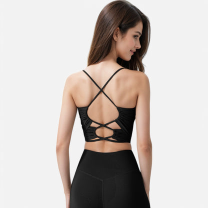 Anna-Kaci Women's Crisscross Strappy Sports Bra with Lace-Up Detail