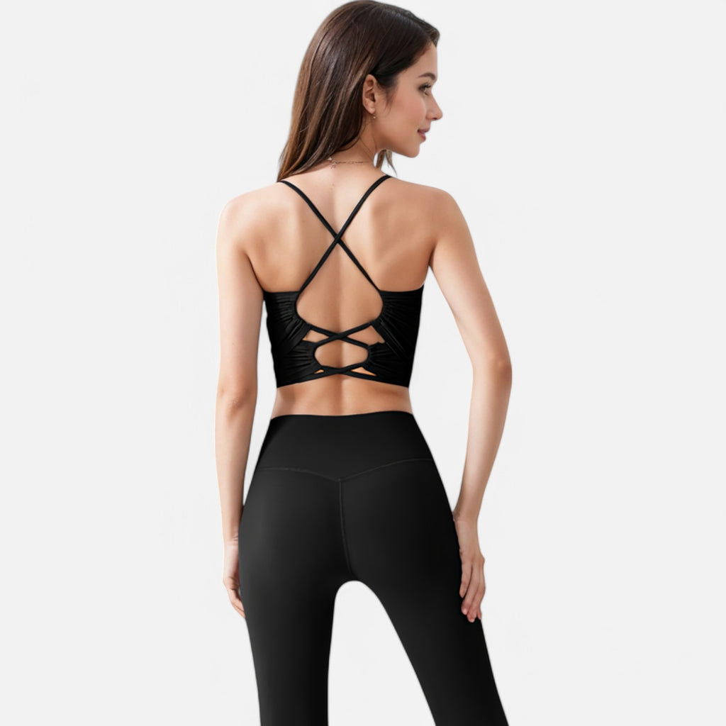 Anna-Kaci Women's Crisscross Strappy Sports Bra with Lace-Up Detail