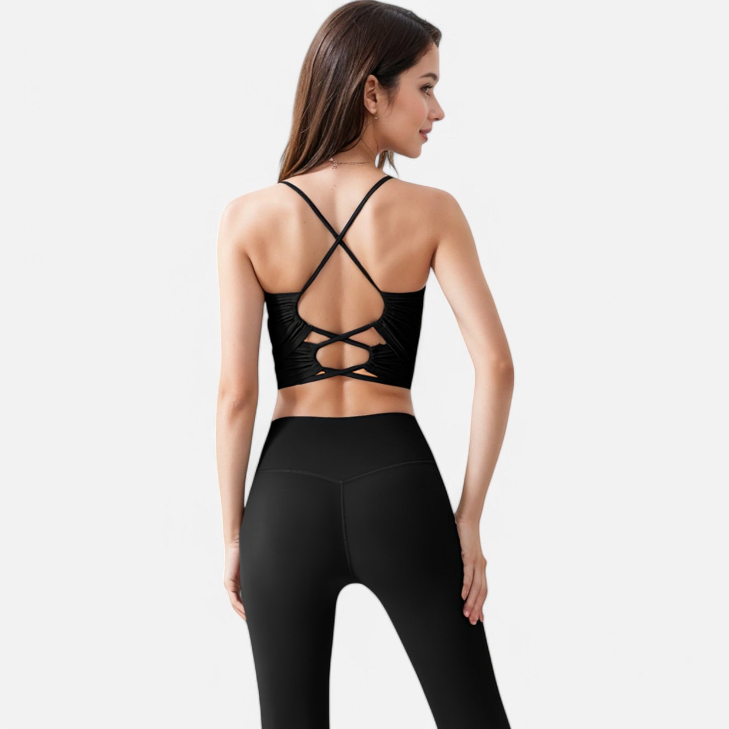 Anna-Kaci Women's Crisscross Strappy Sports Bra with Lace-Up Detail