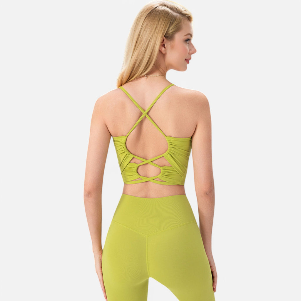 Anna-Kaci Women's Crisscross Strappy Sports Bra with Lace-Up Detail