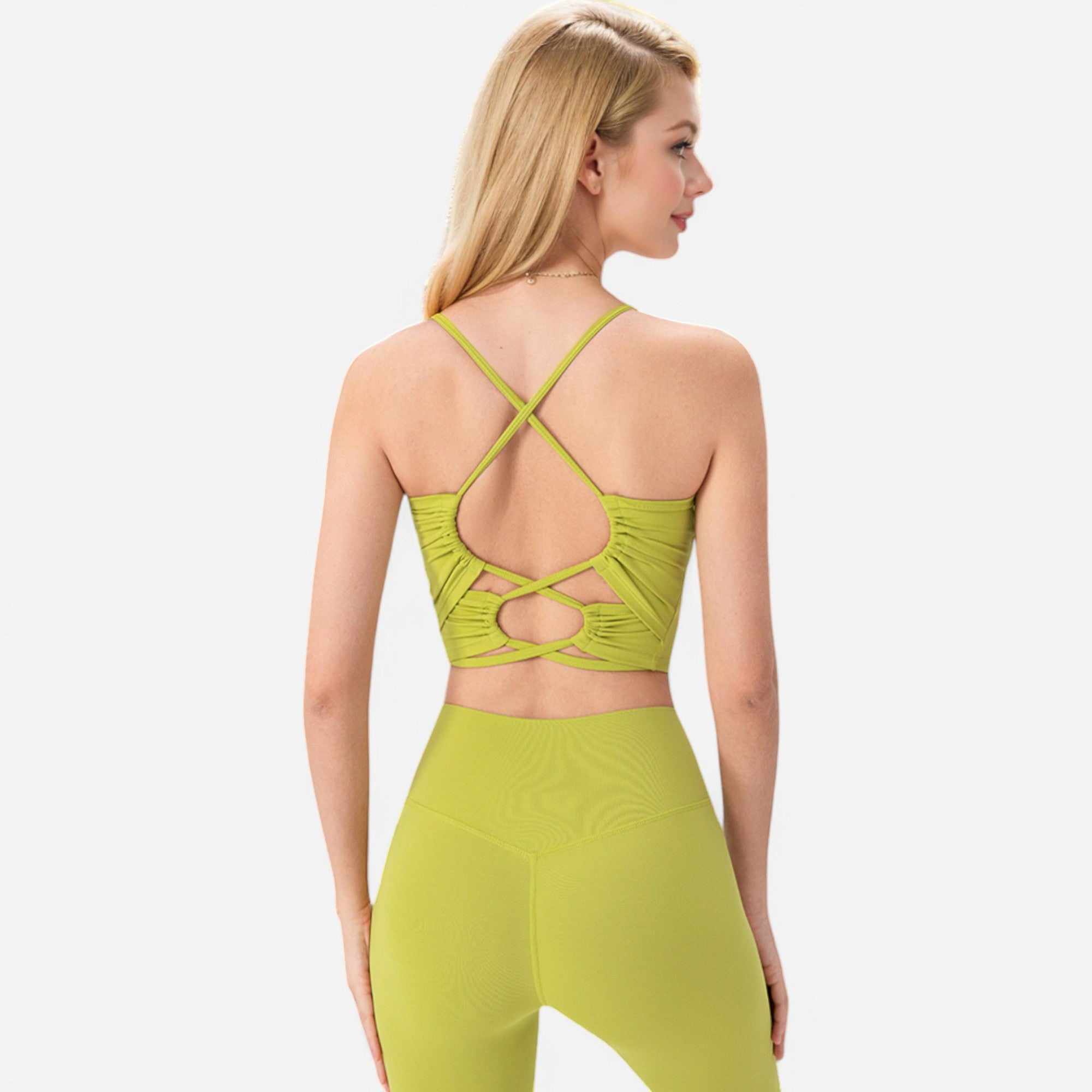 Anna-Kaci Women's Crisscross Strappy Sports Bra with Lace-Up Detail
