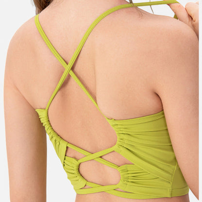 Anna-Kaci Women's Crisscross Strappy Sports Bra with Lace-Up Detail
